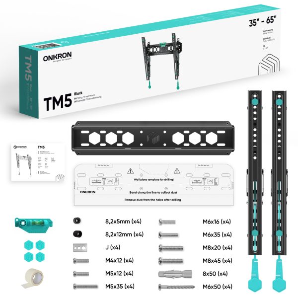 Tilting TV bracket for 32"-70" max 132 lbs, black TM5 - Image 3