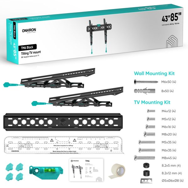 Tilting TV bracket for 43"-85" max 150 lbs, black TM6 - Image 3
