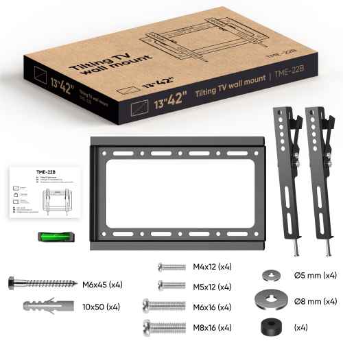 Tilting TV bracket for 13"-42" max 77 lbs, black TME-22B - Image 3