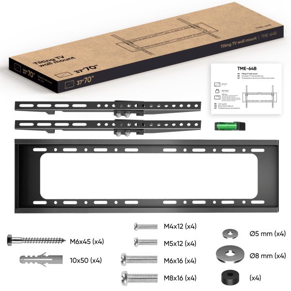 Tilting TV bracket for 37"-70" max 121 lbs, black TME-64B - Image 3