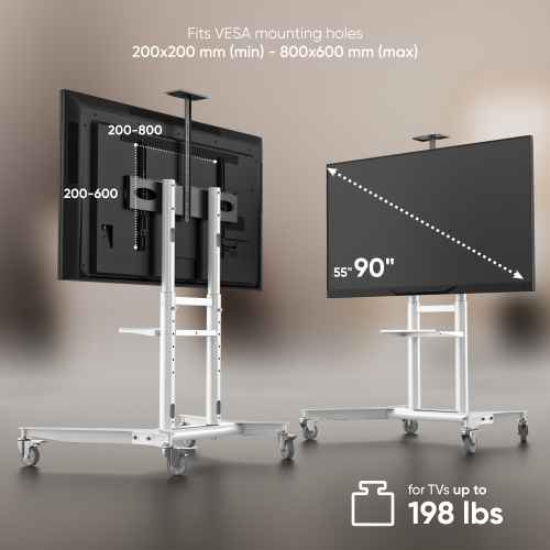 Mobile TV stand for TVs 55"-90", max 198 lbs, white TS1871 - Image 5