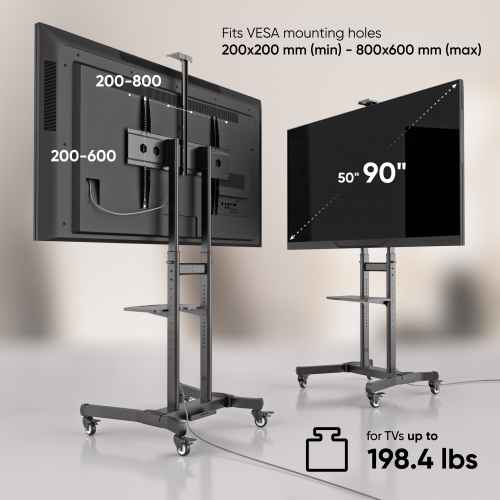Mobile TV stand for TVs 50"-90", max 220.5 lbs, tiltable, black TS1891 - Image 5