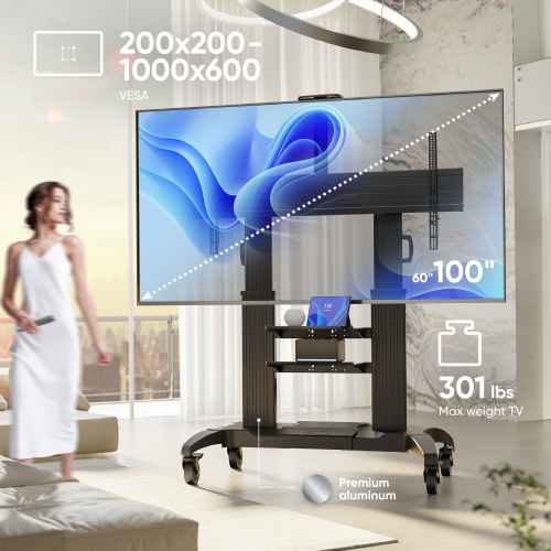 Mobile TV stand for TVs or interactive panels 60"-100", max 362 lbs, black TS2811 - Image 2