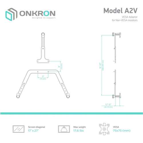 Monitor Bracket-Adapter for 17"-27" max 18 lbs, Black A2V - Image 3