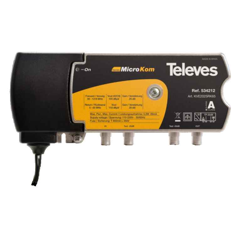 CATV Line Amplifier 1 Input/1 Output 20dB/25dB Microkom By Televes ...