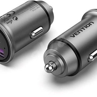 Vention Two-Port USB A+A(30+30) Car Charger Gray Mini Style Aluminium Alloy Type, FFFH0