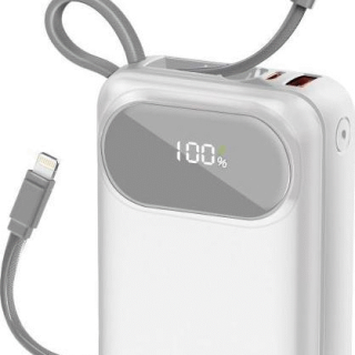 Promate PowerPack-10C 10000mAh Power Bank with Built-In USB-C Cable