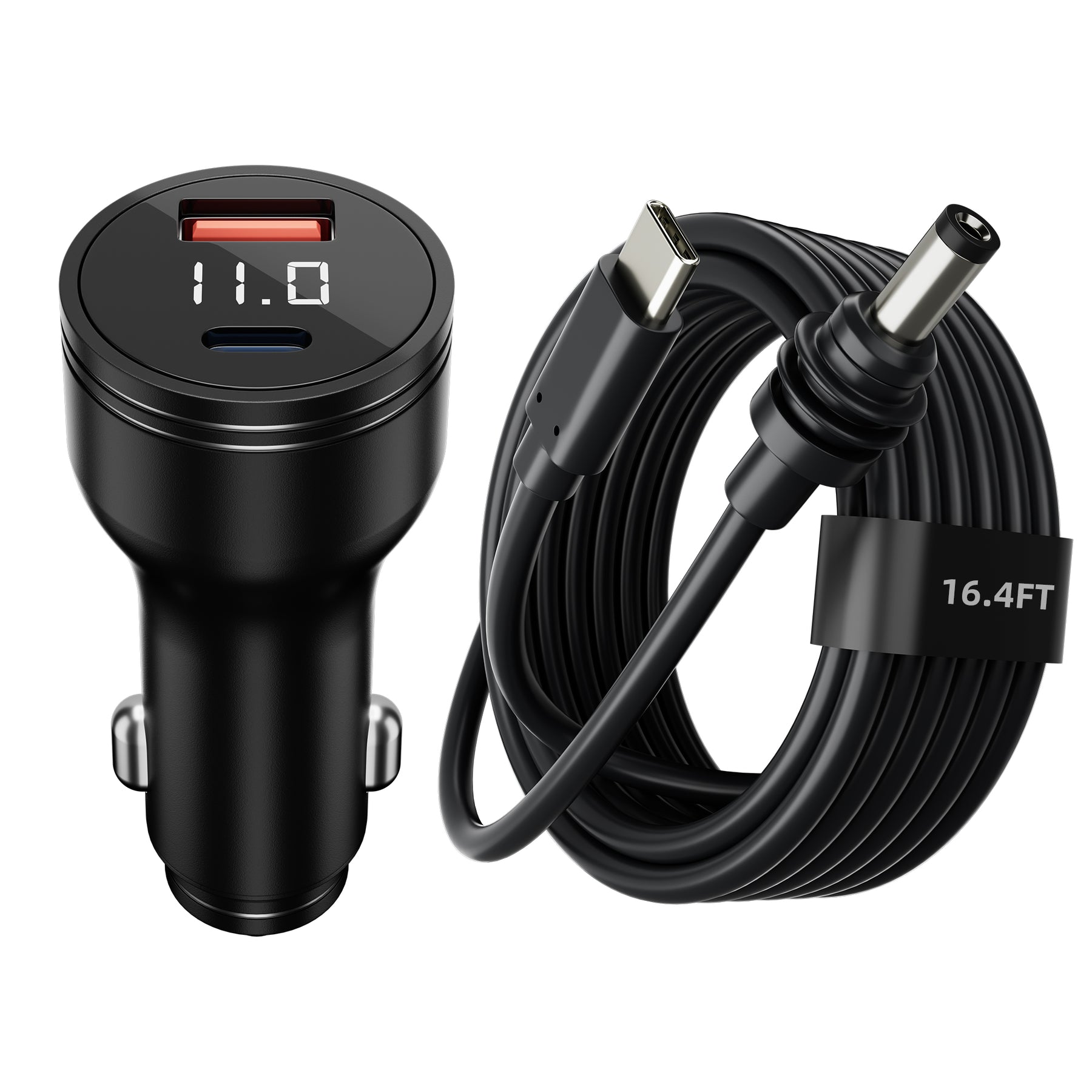 Starlink Mini 140W Car Charger &
  Cable | Dual Port 12V-24V PD Adapter with Voltmeter + 16.4ft USB-C to DC Cord